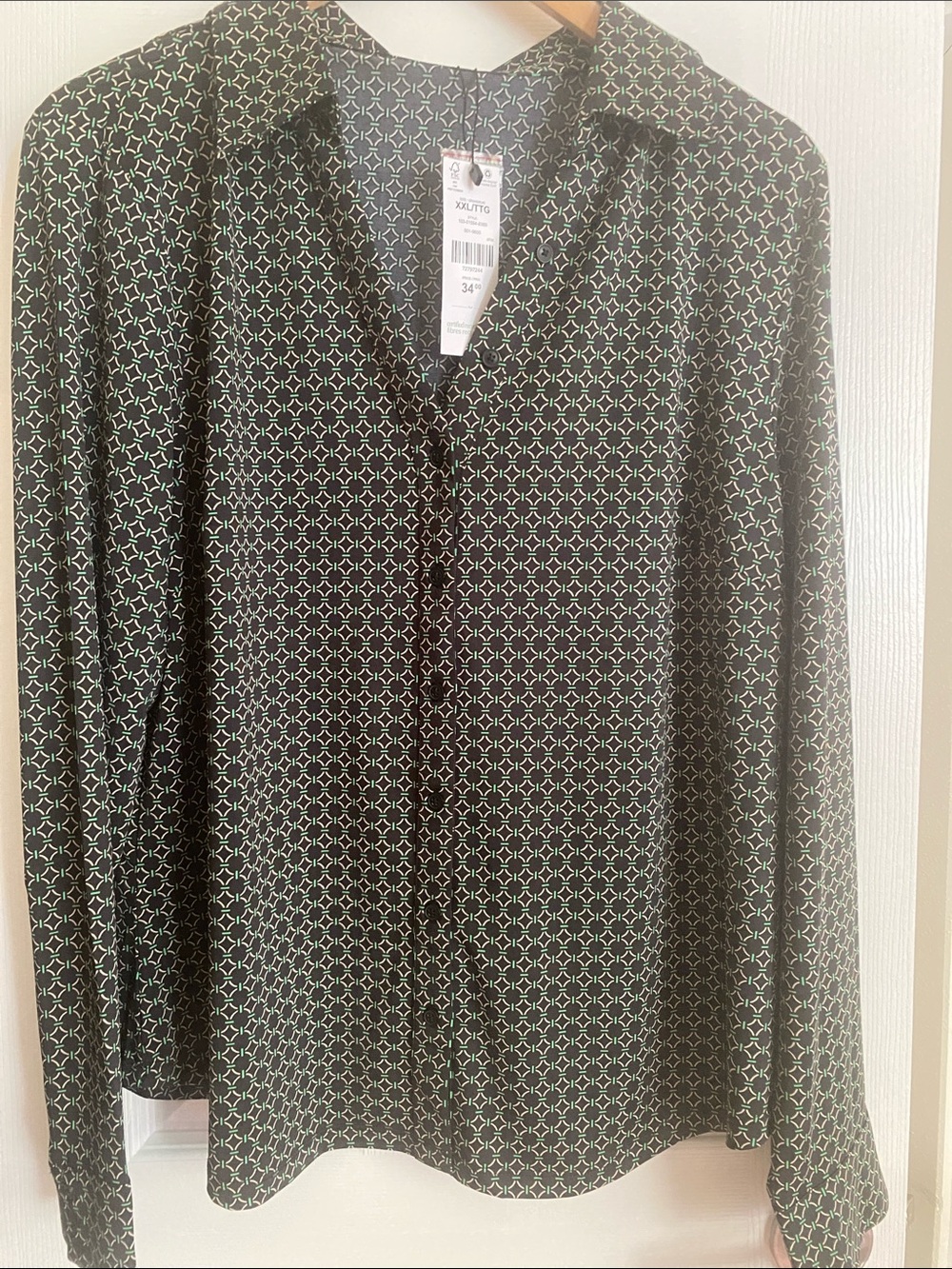 Women's Black Geometric Print Blouse - Classic Long Sleeve